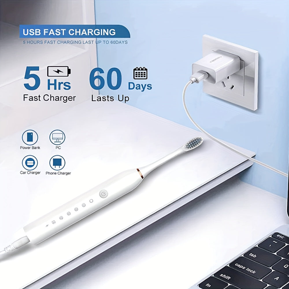 Electric Toothbrush With 6 Modes And A Smart Timer, Suitable For Both Men And Women, Rechargeable USB Electric Toothbrush, Oral Hygiene, 4/8 Replacement Heads, Sensitive Gums And Teeth Special Soft Toothbrush - Veloxea