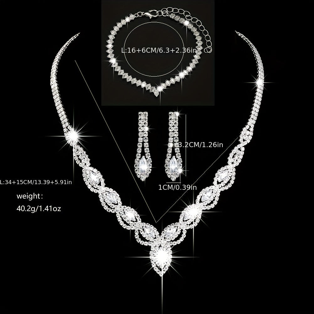 Bridal Wedding Jewellery Set With Necklace & Earrings/ Bracelet Wedding Party Jewelry For Bridal Bridesmaid - Veloxea