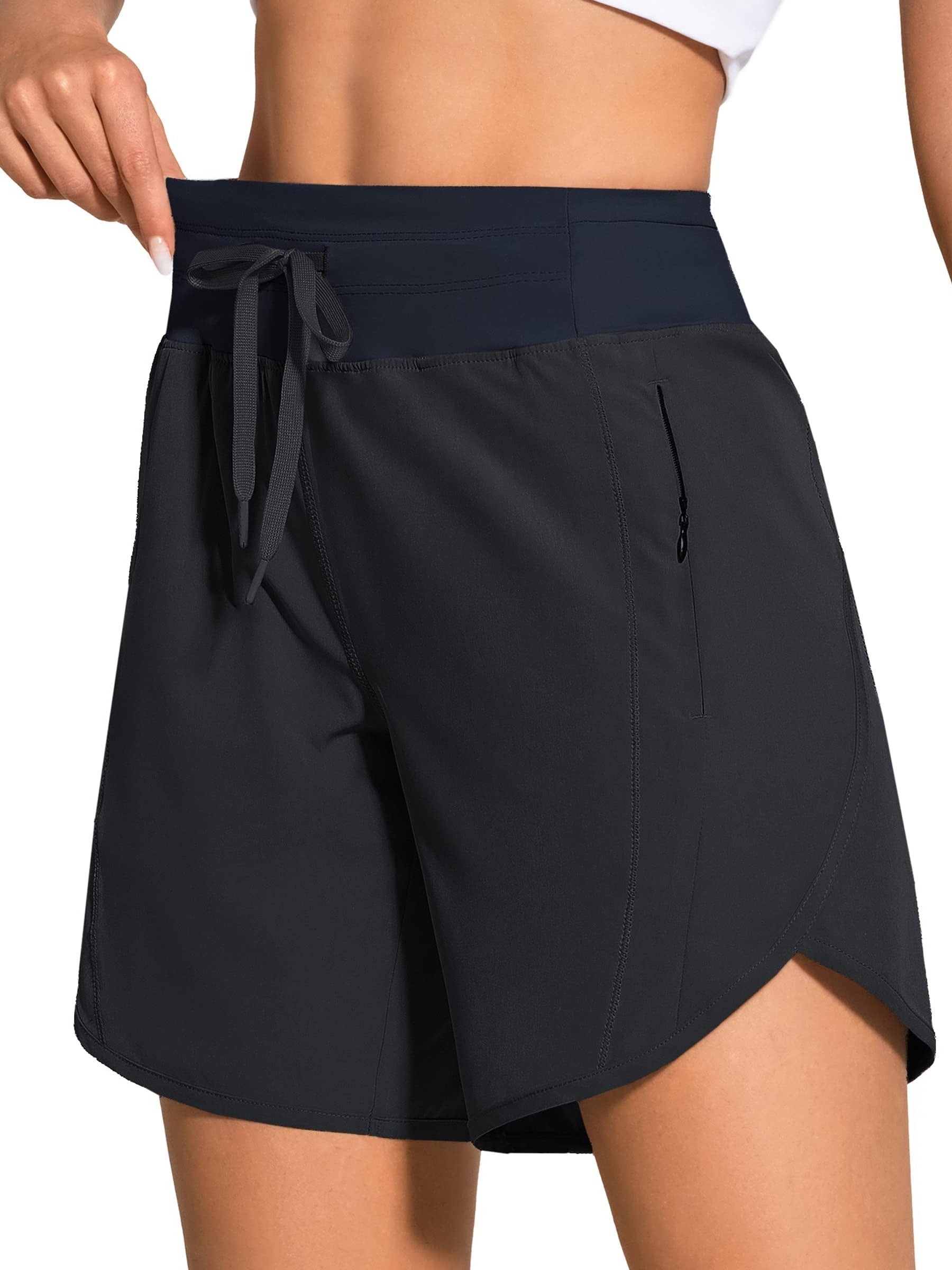 Women's High-Waisted Running Shorts, Casual Athletic Shorts, With Pockets & Drawstring