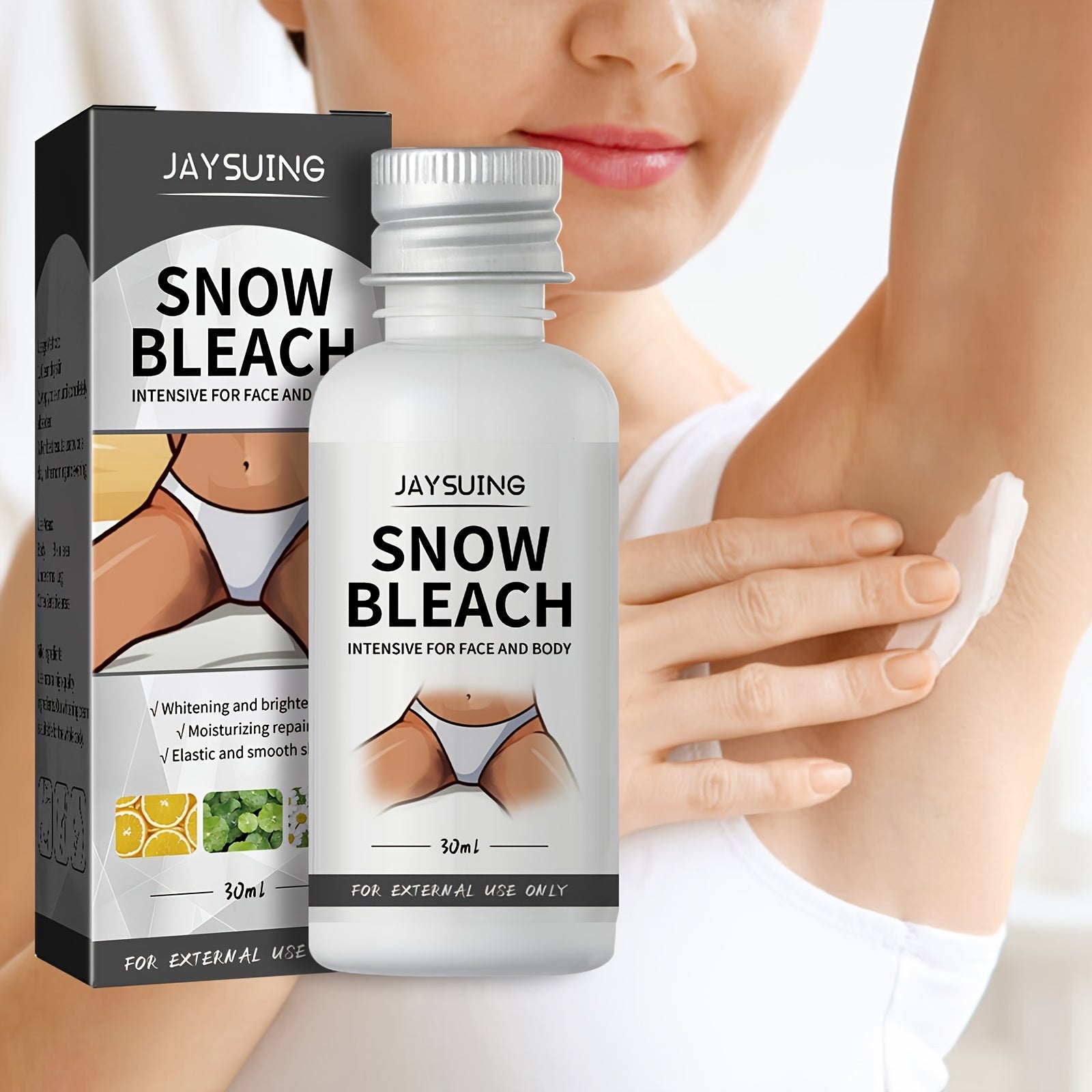 1.01oz Powerful Snow Bleach Cream For Private Part, Underarm, Face And Body Skin Bleaching - Effective Daily Skin Care For Dark Skin - Veloxea