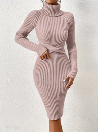 Twist Front Turtle Neck Sweater Dress, Elegant Long Sleeve Slim Fit Dress For Fall & Winter, Women's Clothing