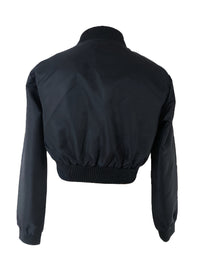 Zipper Solid Crop Jacket, Y2K Long Sleeve Jacket For Spring & Fall, Women's Clothing - Veloxea