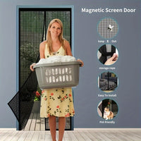 1pc Heavy-Duty Magnetic Screen Door With Full Frame Hook & Loop, Durable Polyester Mesh Curtain For Fresh Air Circulation, Easy Entry For Pets, Kid Friendly, Bug & Insect Proof, Fits Doors Up To 38x82 Inches - Veloxea
