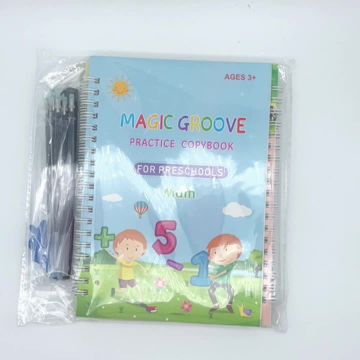 4pcs/Pack Large Reusable Handwriting Practice Copybook Comfy Tracing Sight Words Grooves Magic Practice Workbook Set (4 Books + 1 Pen + 5 Refills + 1 Pen Grip) halloween christmas gift - Veloxea