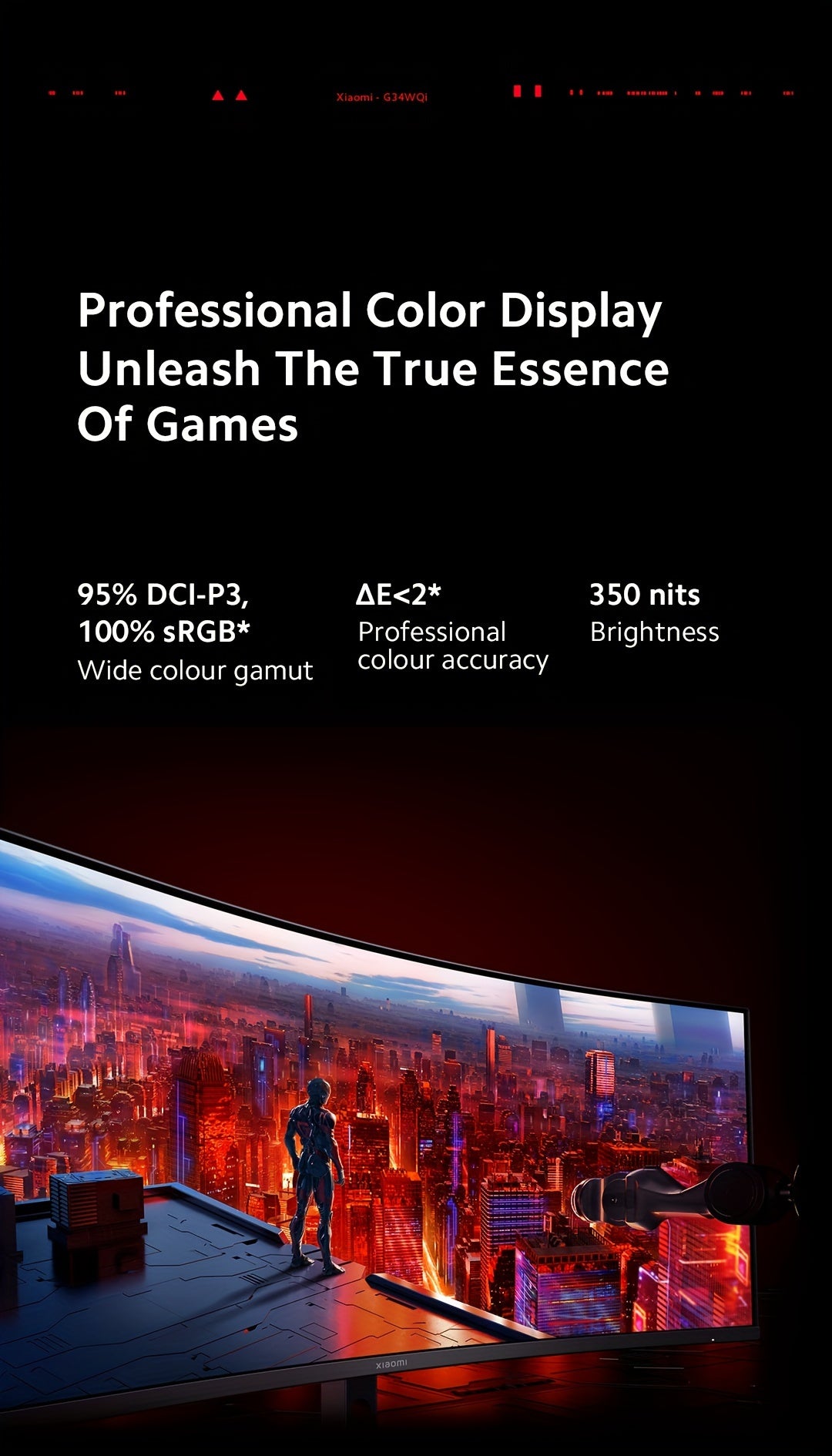 Xiaomi 34-inch Curved Gaming Monitor 180Hz High Reshed Rate 1ms Fast FreeSync Premium E<2* Professional Calibration 95%DCI-P3 100% SRGB* Low Blue Light Computer Screen Monitor Desktop Monitor - Veloxea