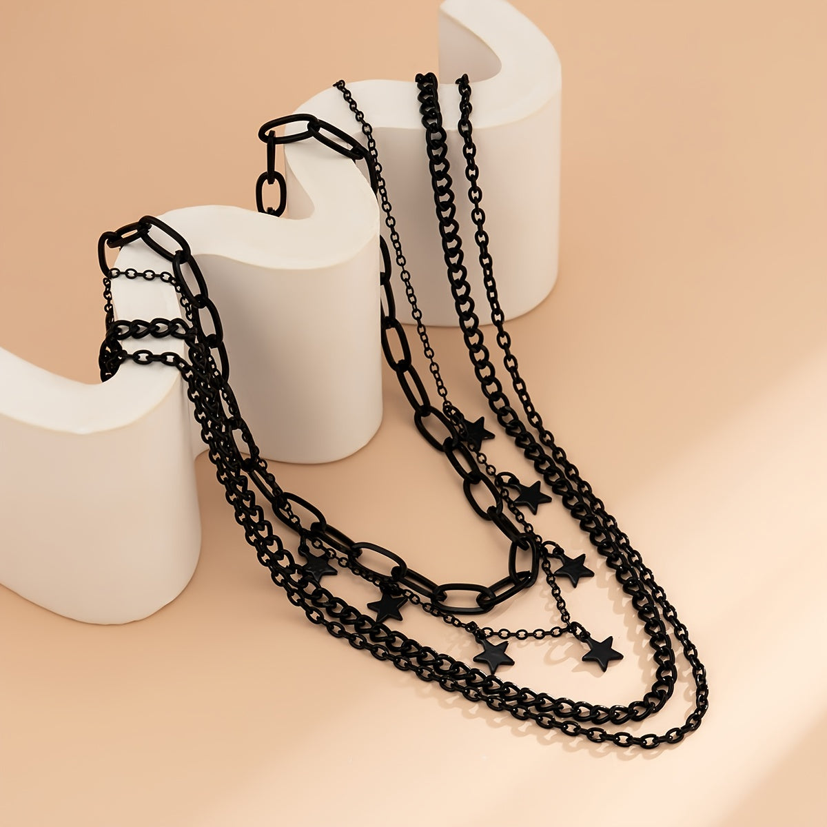 4pcs Gothic Black Star Element Pendant Tassel Hip Hop Retro Chain Necklace Set Party Jewelry For Women - Veloxea