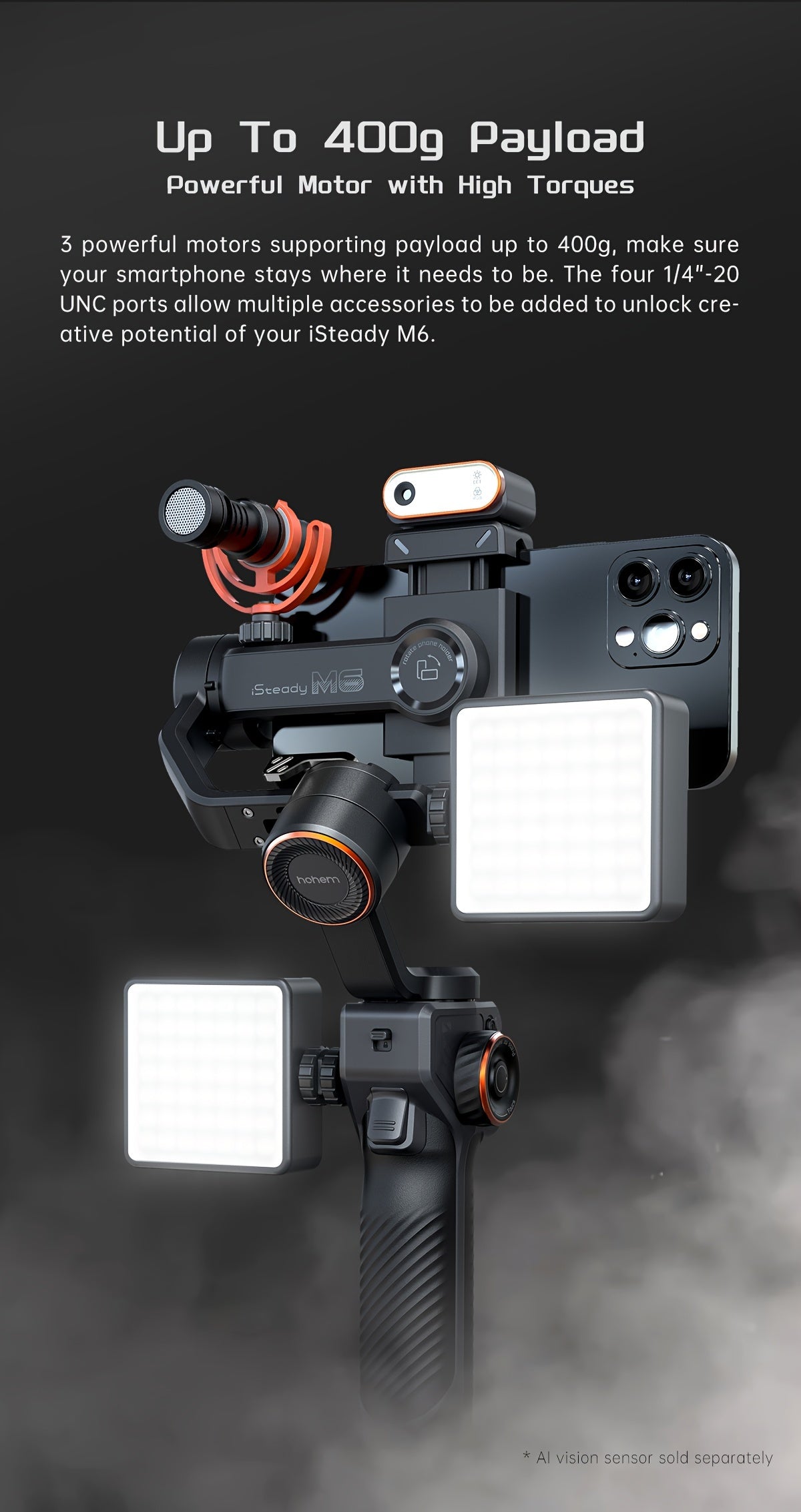 hohem iSteady M6 Gimbal Stabilizer for Smartphone, New Upgrade 3-Axis Phone Gimbal for iPhone & Android, Smart Tracking, 360°Infinite Rotation, 18H Long Battery, OLED Display for Video Recording - Veloxea