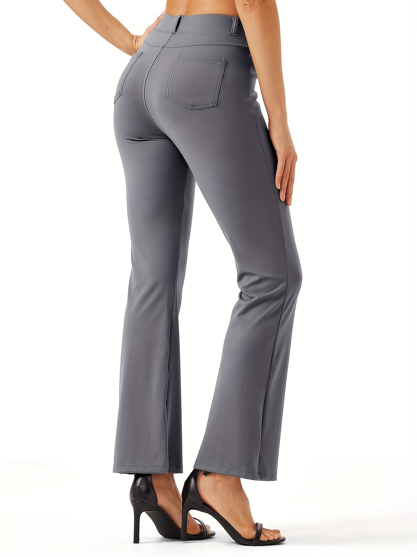 Women's Yoga Dress Work Pants Lightweight Slacks Stretch Casual Office Flare Pants Wide Leg With Belt Loops 4 Pockets - Veloxea