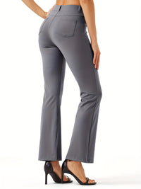 Women's Yoga Dress Work Pants Lightweight Slacks Stretch Casual Office Flare Pants Wide Leg With Belt Loops 4 Pockets - Veloxea