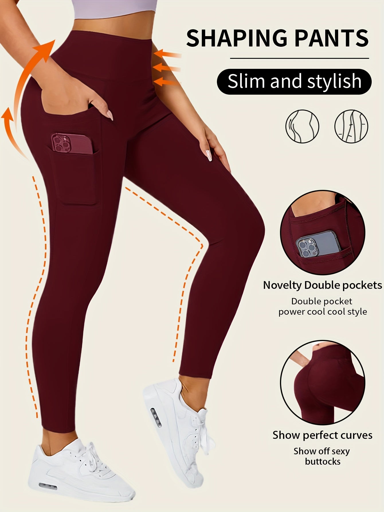 Seamless High Rise Leggings, Butt Lifting Leggings With Phone Pockets, Women's Underwear & Shapewear - Veloxea