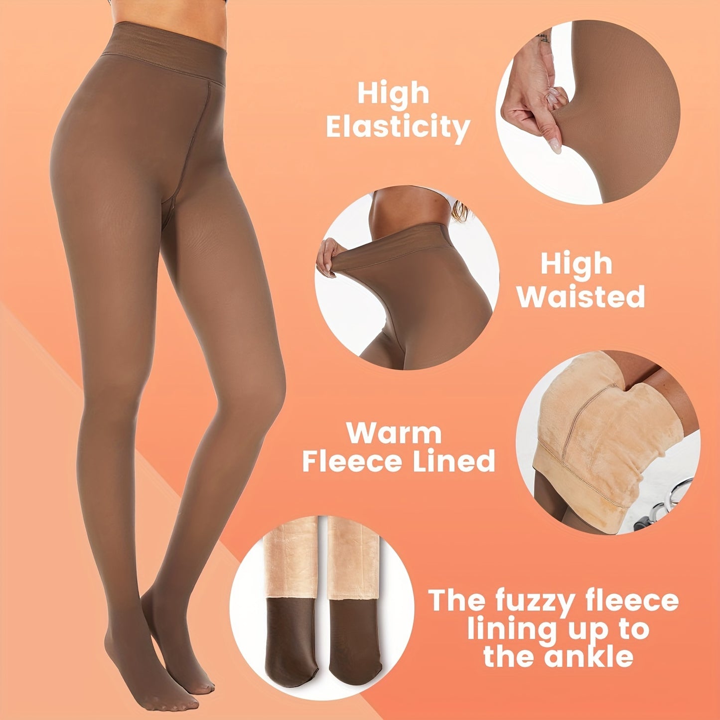 4 Pairs Of Stockings,, Fleece Lined Tights Women, Comfortable Tight Warm Autumn And Winter, Women's Stockings And Socks (Skin Tone + Solid Black + Transparent Black + Transparent Coffee) - Veloxea