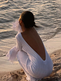 Slim Long-sleeved Ruffled Dress Sexy Hip-wrapped Back-less Knitted Dresses