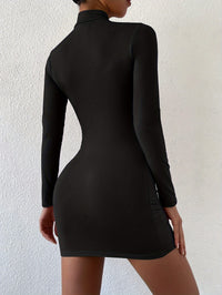 Solid Color Mock Neck Dess, Elegant Long Sleeve Bodycon Dress For Spring & Fall, Women's Clothing - Veloxea