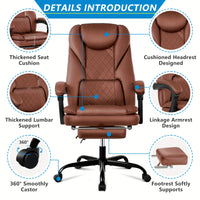Actflame Executive Office Chair with Footrest, Big and Tall Reclining Leather Chair, High Back Ergonomic Desk Computer Game Chair for Home Office - Veloxea