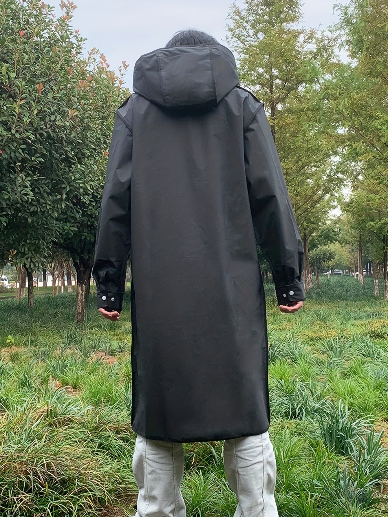 Unisex Hooded Raincoat, Casual Button Up Rain Poncho For Outdoor Raining Days - Veloxea