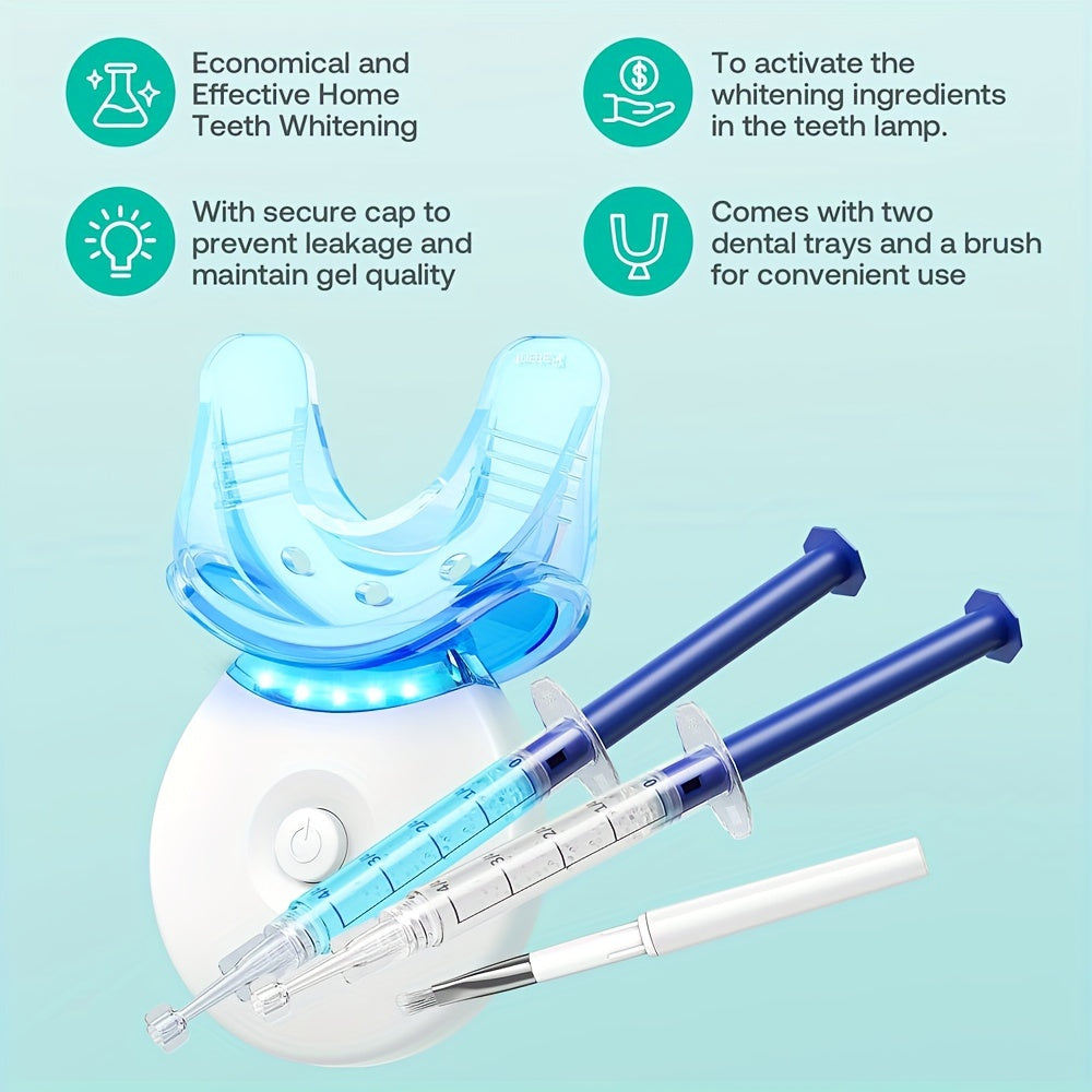 Teeth Whitening Gel Kit, 6 Teeth Cleaning Gel + 2 Dental Trays + Cleaning Led Lights LED Light 0.1oz Carbamide Peroxide Teeth Whitening Gel Dental Bleaching Gel Kit For Tooth - Veloxea