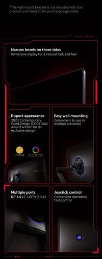 Xiaomi 34-inch Curved Gaming Monitor 180Hz High Reshed Rate 1ms Fast FreeSync Premium E<2* Professional Calibration 95%DCI-P3 100% SRGB* Low Blue Light Computer Screen Monitor Desktop Monitor - Veloxea