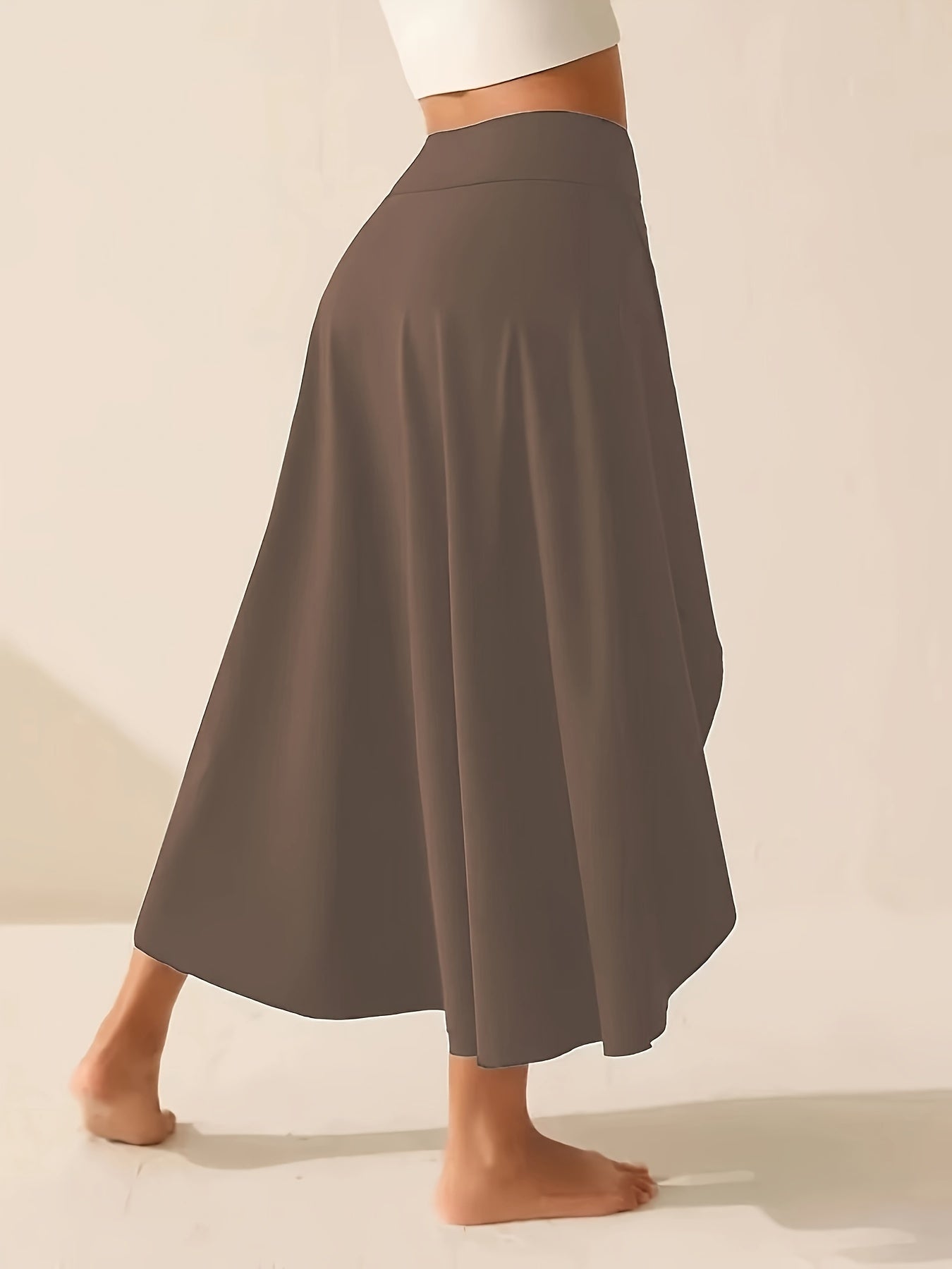 Women's Solid Color Sports Skort, High Waist, Asymmetrical Hem, Open-Knit Fabric, Casual Activewear