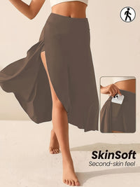 Women's Solid Color Sports Skort, High Waist, Asymmetrical Hem, Open-Knit Fabric, Casual Activewear