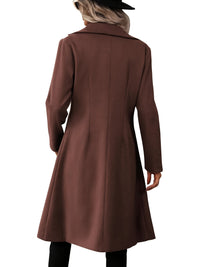 Double-Breasted Lapel Collar Pea Coat, Elegant Mid Length Long Sleeve Outerwear For Fall & Winter, Women's Clothing - Veloxea