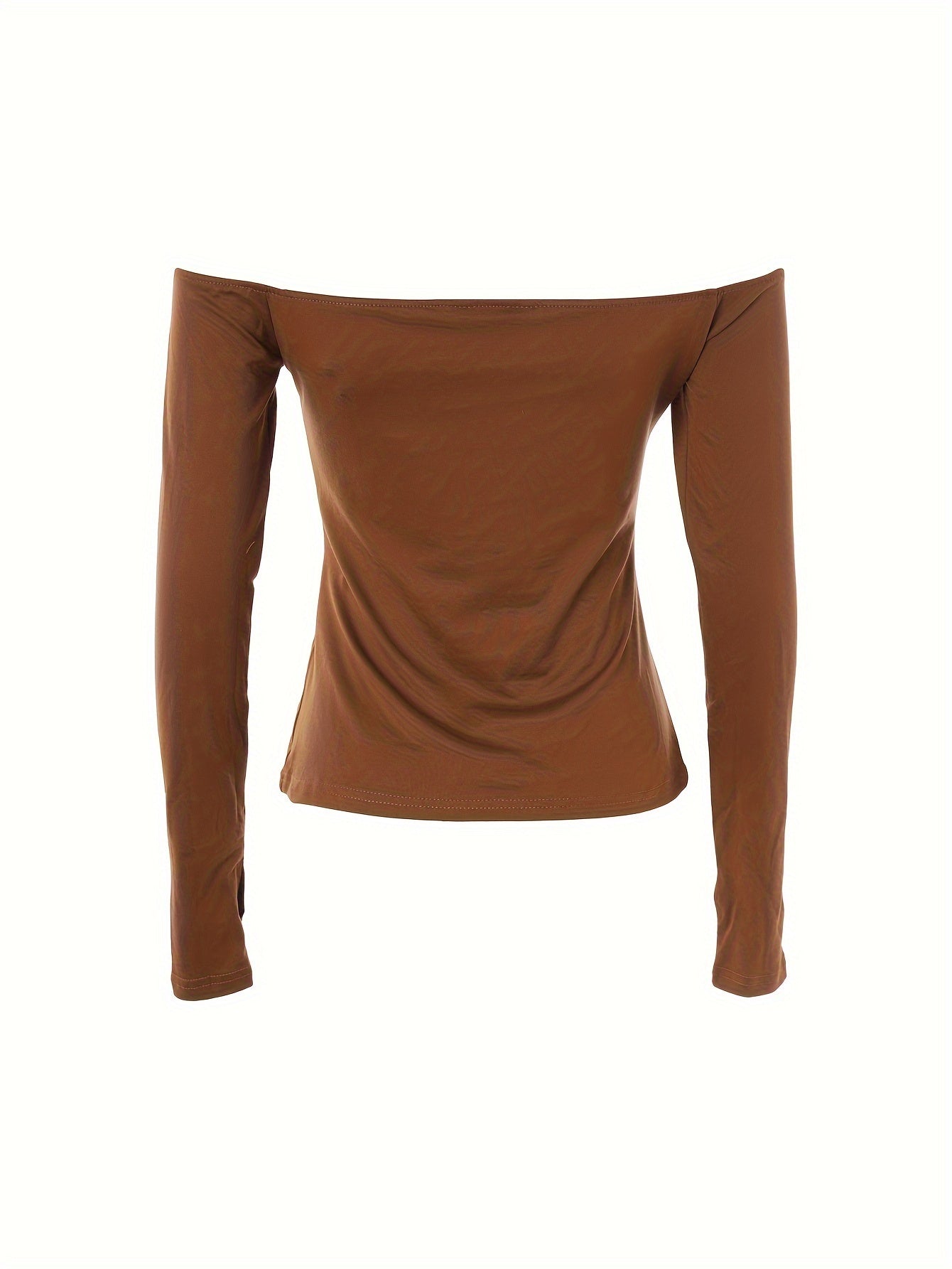 Off Shoulder Solid T-Shirt, Casual Long Sleeve Top For Spring & Fall, Women's Clothing - Veloxea