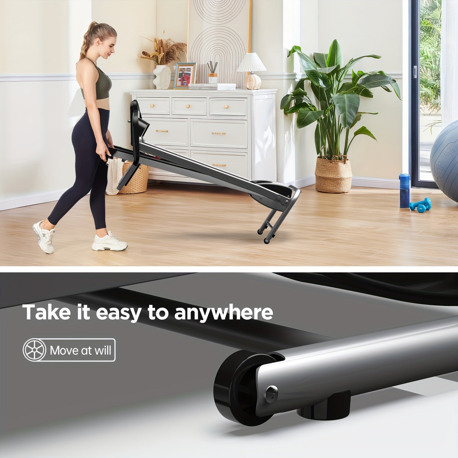 XMKEY 1pc Fitness Treadmills With Folding Handle, Home 2.5 HP Portable Electric Running Machine, Suitable For Body Exercise, Walking, Jogging - Veloxea
