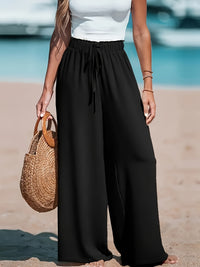 Solid Wide Leg Pants, Elegant Loose Fake Drawstring Pants, Women's Clothing