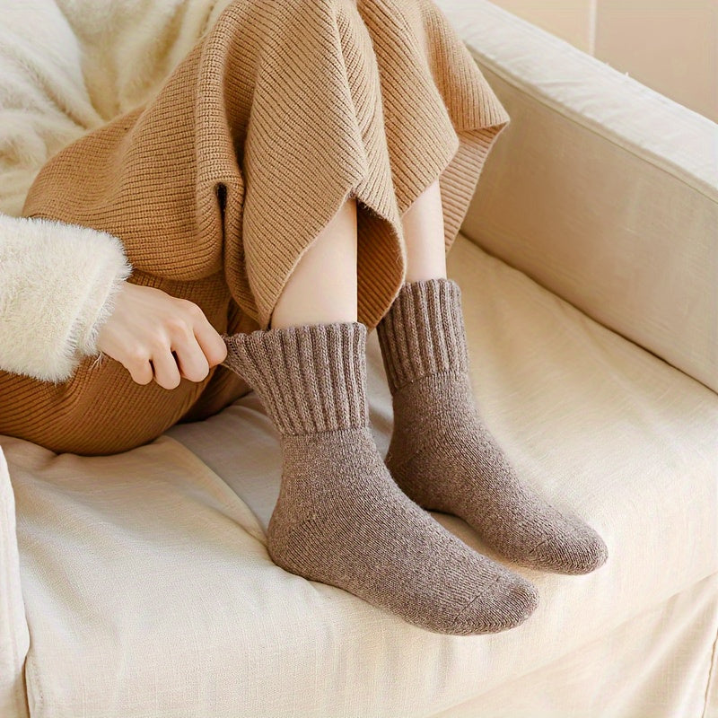 5 Pairs Simple Solid Thickened Socks, Comfy & Soft Unisex Mid Tube Socks, Women's Stockings & Hosiery - Veloxea