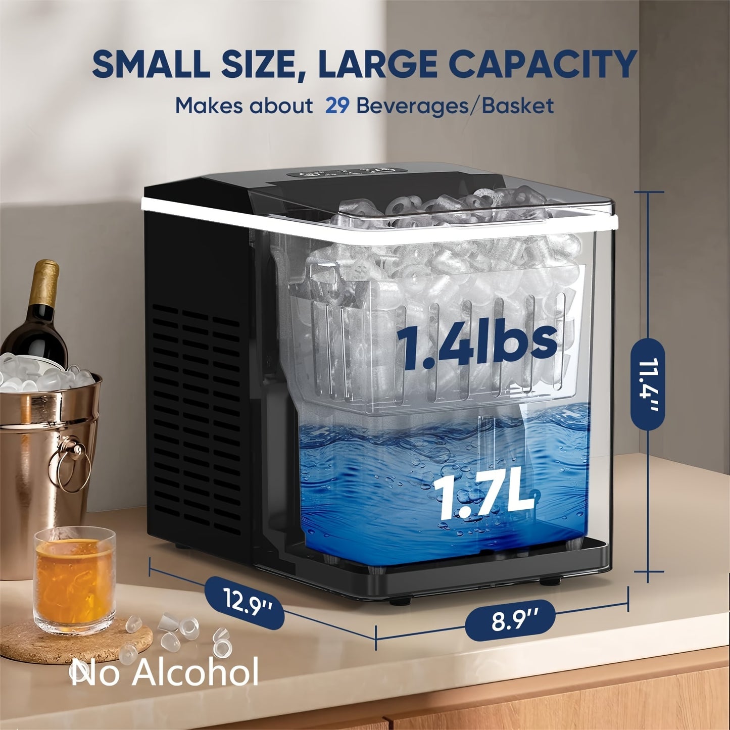 1pc Upstreman Y90 Countertop Ice Maker, Self-Cleaning Ice Cube Maker Machine, Max 26Lbs/Day, 9 Ice Cubes Ready In 6 Mins, Portable Bullet Ice Maker For Home - Veloxea