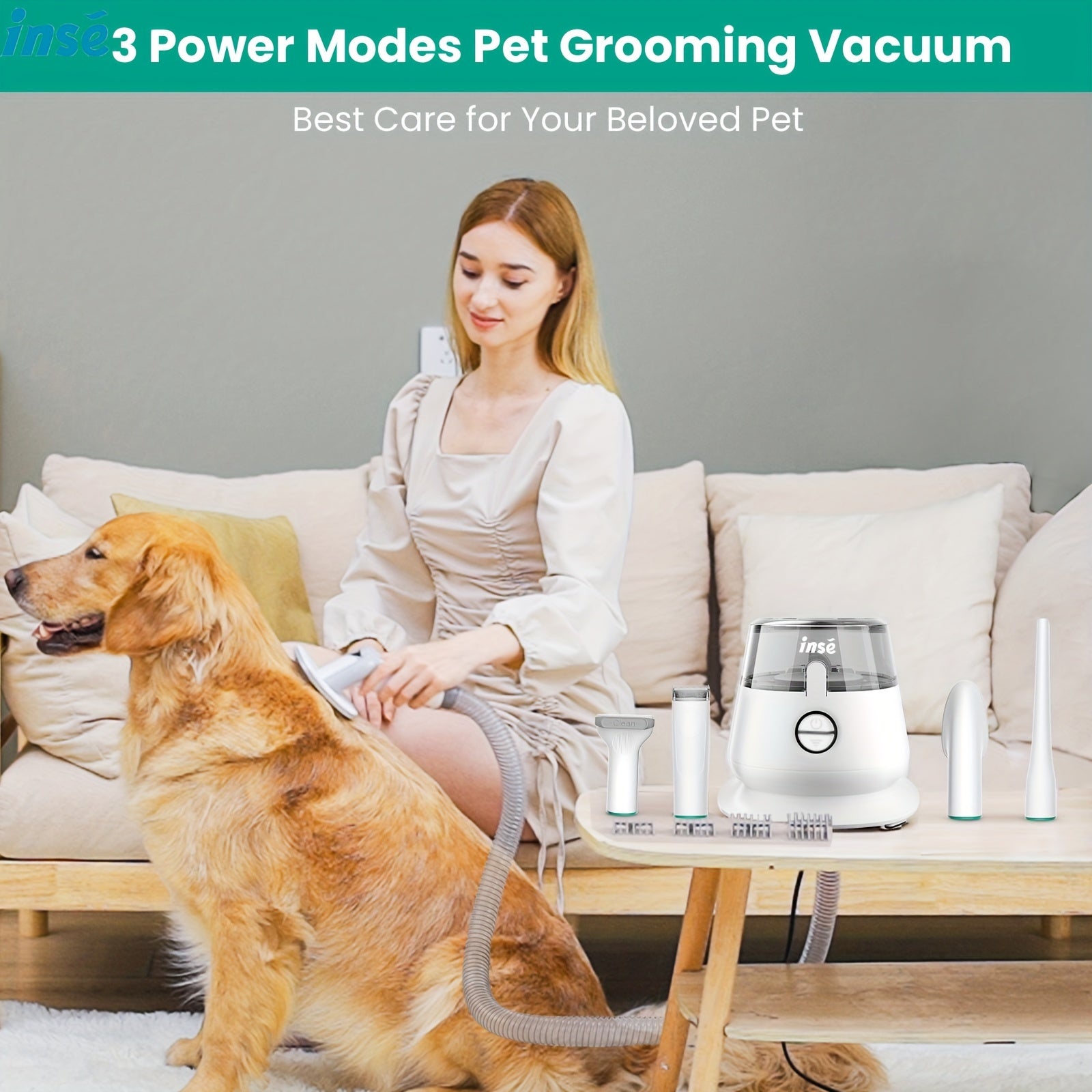 INSE P20 Pet Grooming Vacuum Cleaner, 17KPa powerful suction power, 5-in-1 multifunctional  hair vacuum cleaner - Veloxea