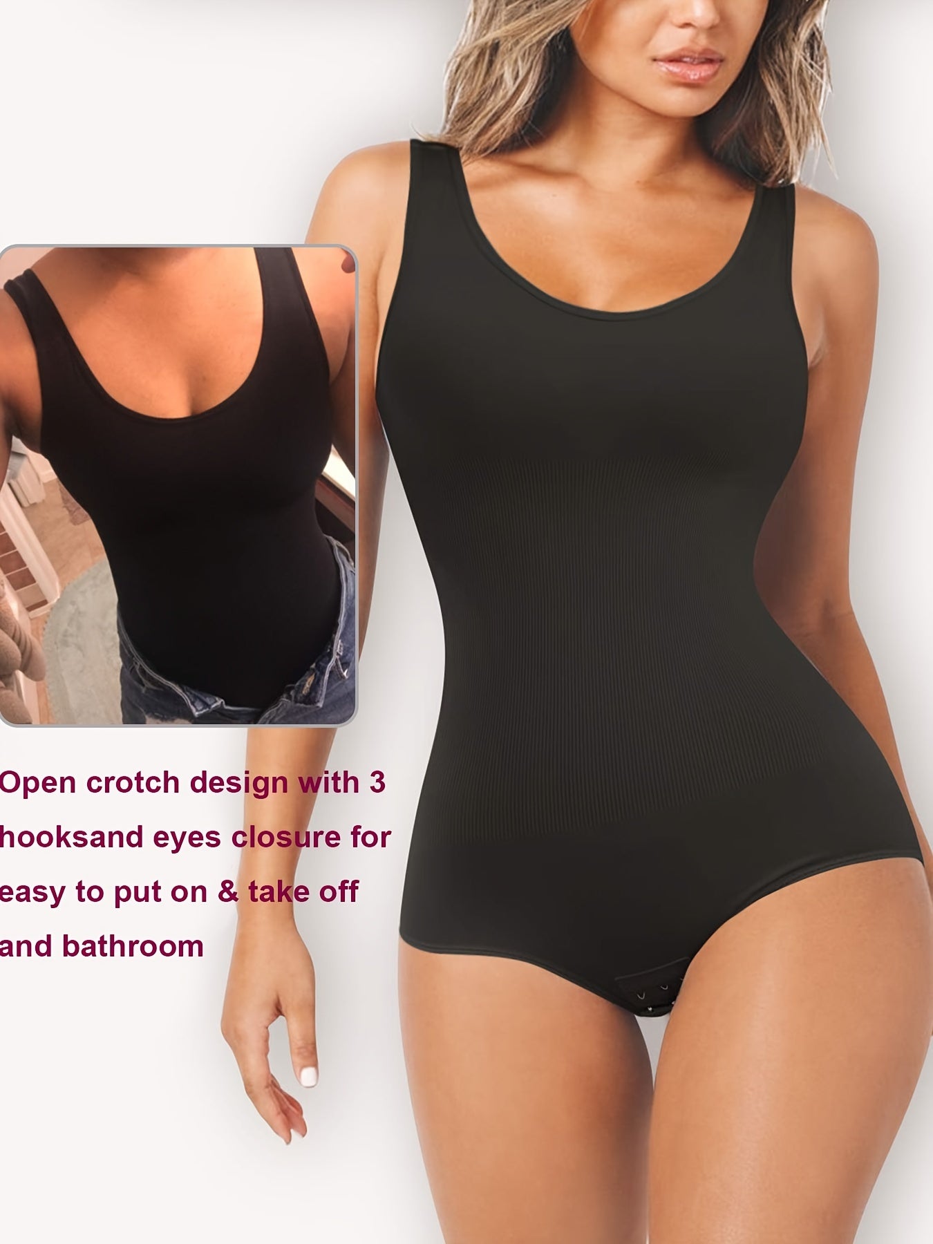 Racelo Shape Wear Bodysuit For Women Waist Trainer Tummy Control Full Body Shaper Seamless Scoop Neck Jumpsuit