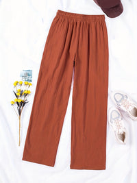 Drawstring Straight Leg Pants, Casual Solid Elastic Waist Pocket Fashion Loose Pants, Women's Clothing