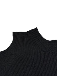 Plus Size Casual Sweater Dress, Women's Plus Solid Long Sleeve High Neck Slight Stretch Loose Fit Sweater Dress - Veloxea