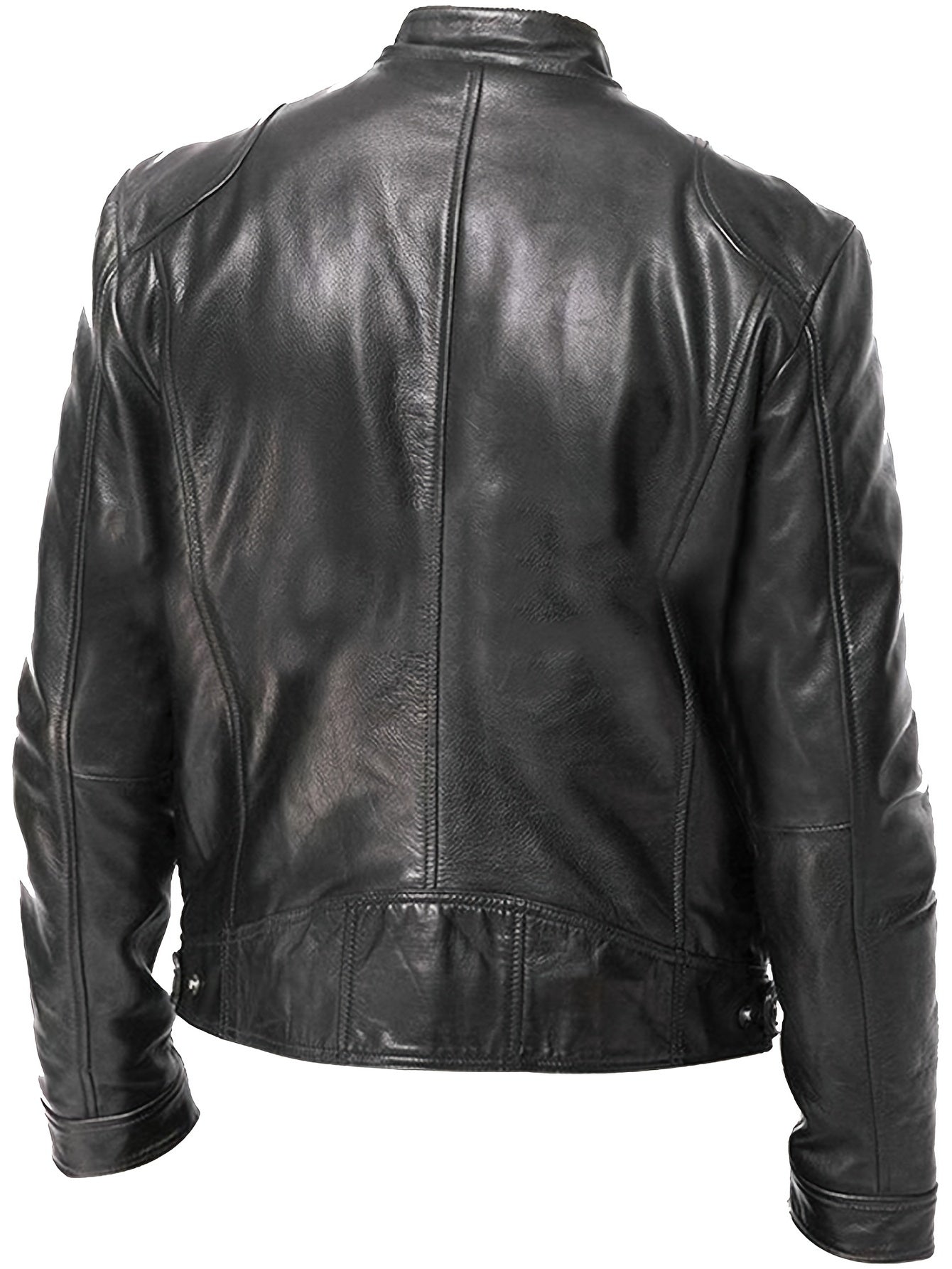2023 Autumn And Winter New Zipper Cardigan Pocket PU Leather Small Stand Collar MotorcycleJacket Coat Men's Coat - Veloxea
