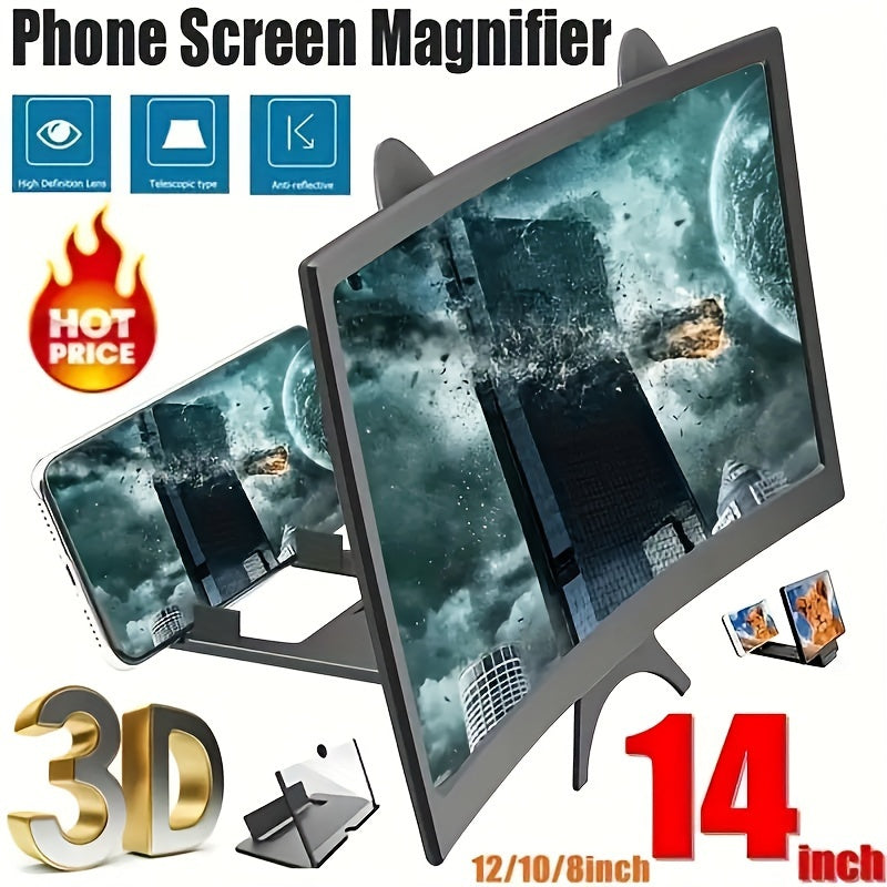 14-inch 3D Phone Screen Magnifier, HD Curved Amplifier Projector with Foldable Stand, Compatible with All Smartphones