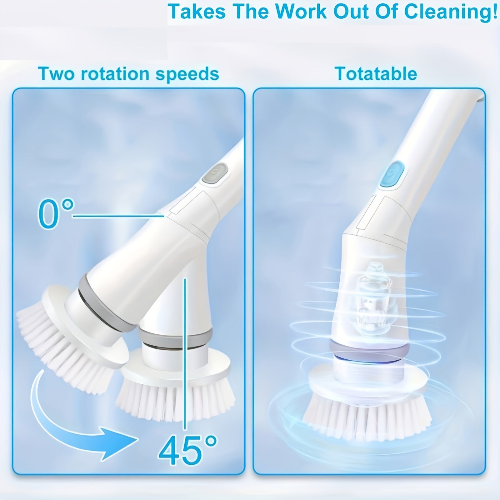 Electric Cleaning Brush, Electric Rotary Floor Scrubber, Wireless Electric Rotary Scrubber, Replaceable 6 Brush Heads And Adjustable Extension - Veloxea