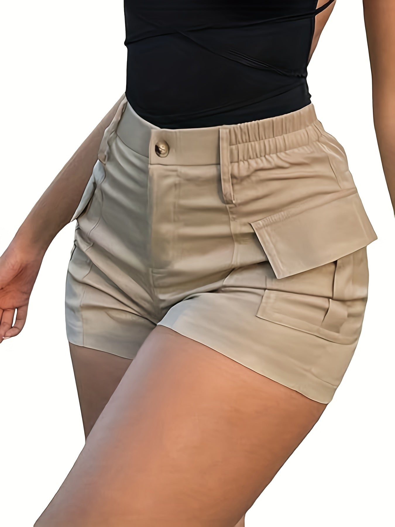 Women's Casual Street Trend High Waist With Pockets Skinny Stretch Shorts Women - Veloxea