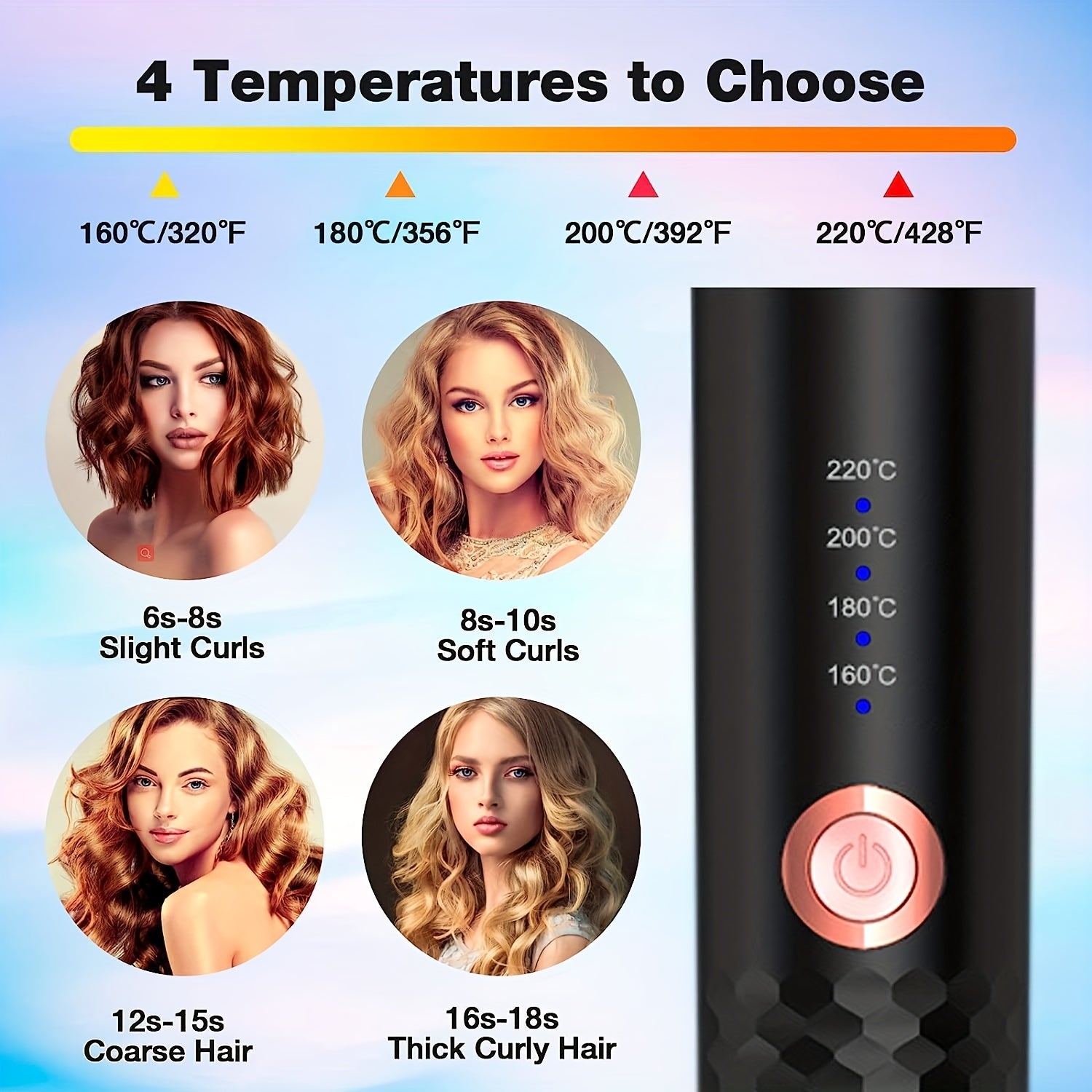 Automatic Hair Curler, Ceramic Ionic Barrel Automatic Hair Curling Iron, Auto Curling Wand With 1" Large Rotating Barrel & 4 Temps & 3 Timer Settings, Dual Voltage Spin Iron For Hair Styling (Upgrade) - Veloxea