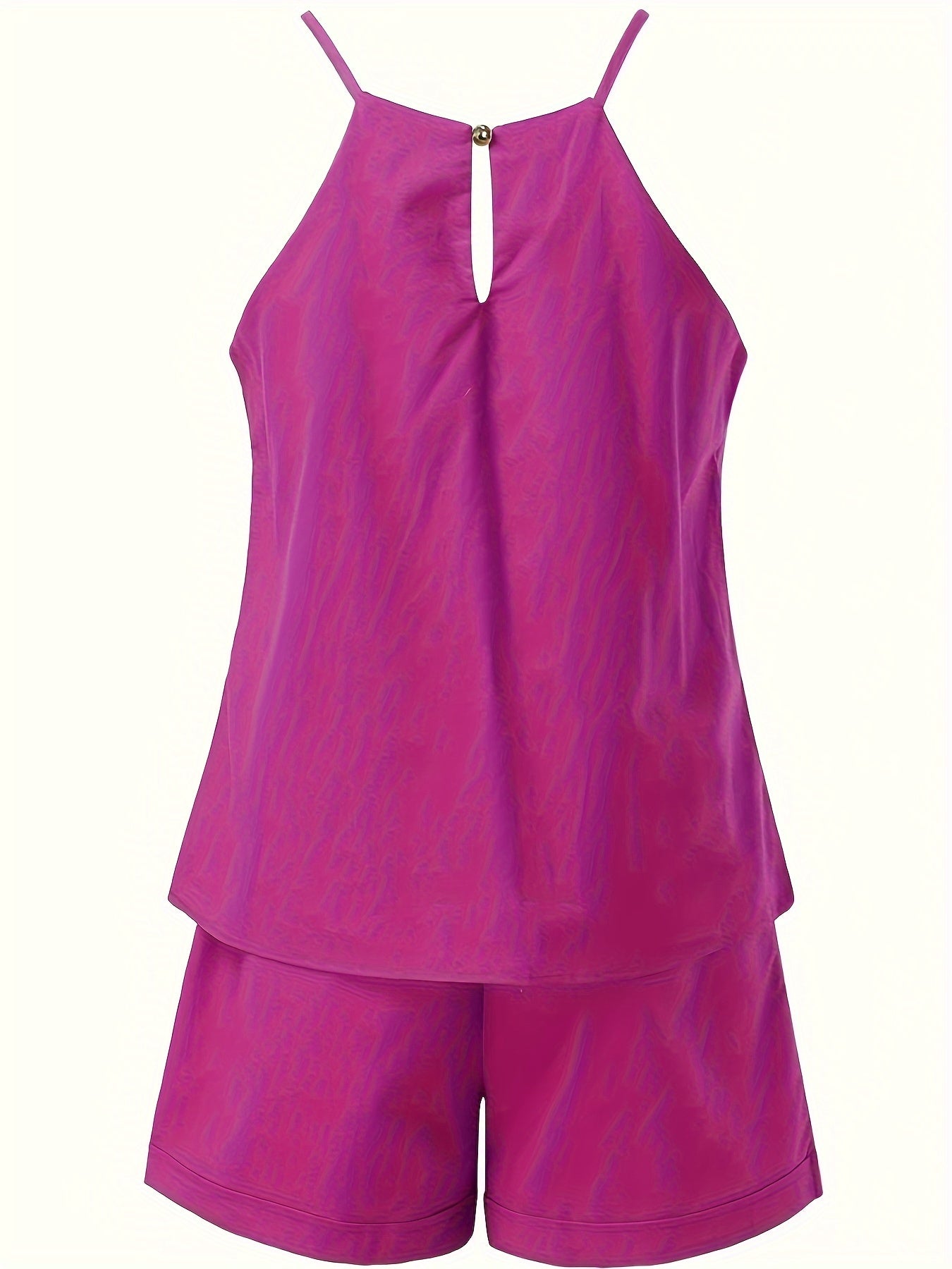 Solid Casual Two-piece Set, Sleeveless Top & Pocket Shorts Outfits, Women's Clothing - Veloxea
