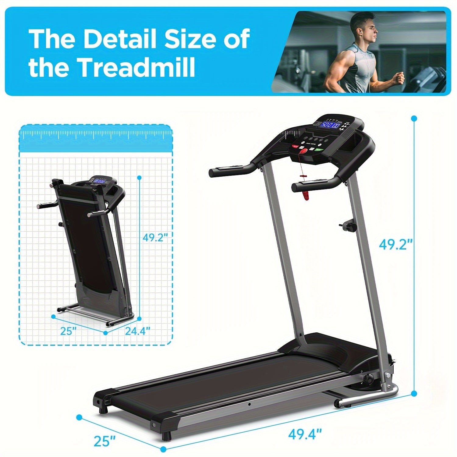 XMKEY 1pc Fitness Treadmills With Folding Handle, Home 2.5 HP Portable Electric Running Machine, Suitable For Body Exercise, Walking, Jogging - Veloxea