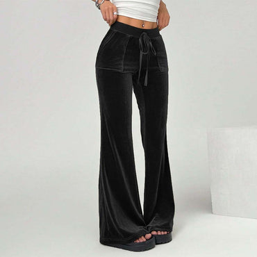 Simple Temperament Velvet Casual Pants Autumn And Winter Drawstring Leg Slimming Wide Trousers