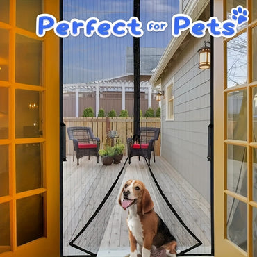 1pc Heavy-Duty Magnetic Screen Door With Full Frame Hook & Loop, Durable Polyester Mesh Curtain For Fresh Air Circulation, Easy Entry For Pets, Kid Friendly, Bug & Insect Proof, Fits Doors Up To 38x82 Inches - Veloxea