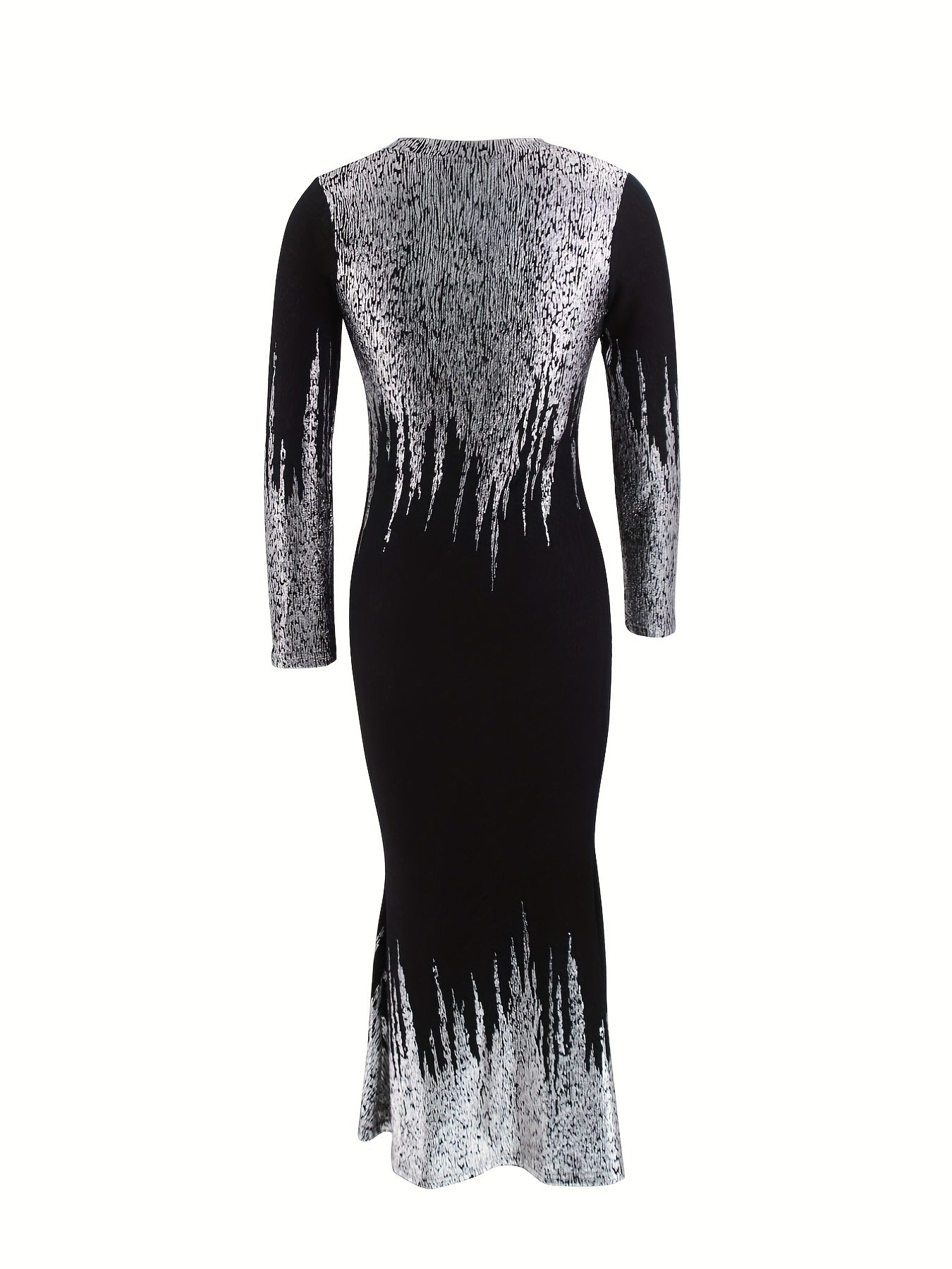 Bronzing Print Bodycon Dress, Elegant Crew Neck Long Sleeve Dress, Women's Clothing