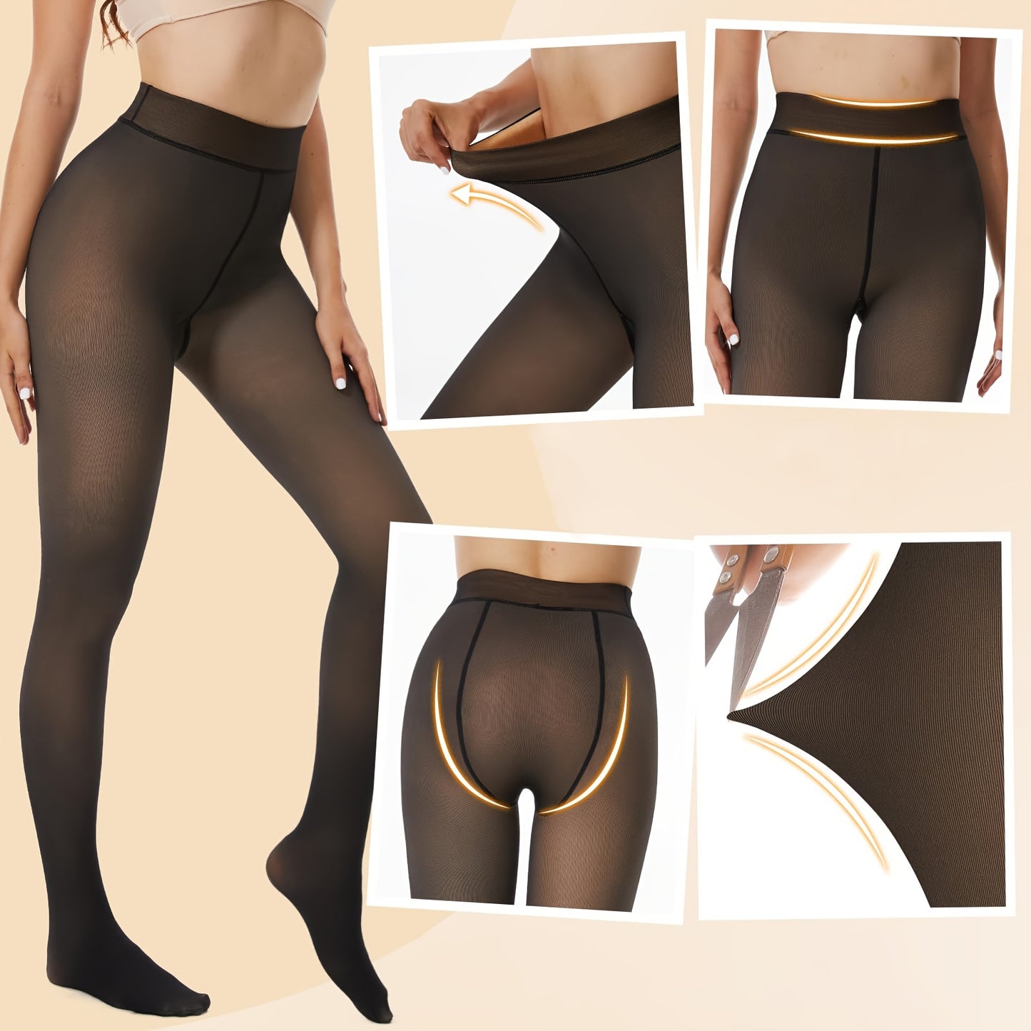 4 Pairs Of Stockings,, Fleece Lined Tights Women, Comfortable Tight Warm Autumn And Winter, Women's Stockings And Socks (Skin Tone + Solid Black + Transparent Black + Transparent Coffee) - Veloxea
