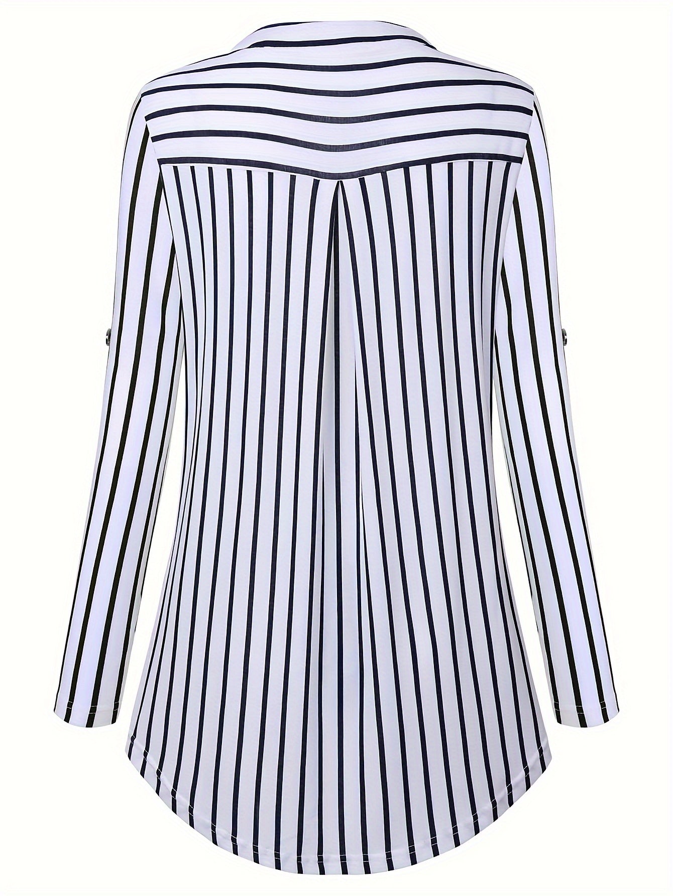 Striped Print Zip Front Blouse, Casual Long Sleeve Top For Spring, Women's Clothing - Veloxea