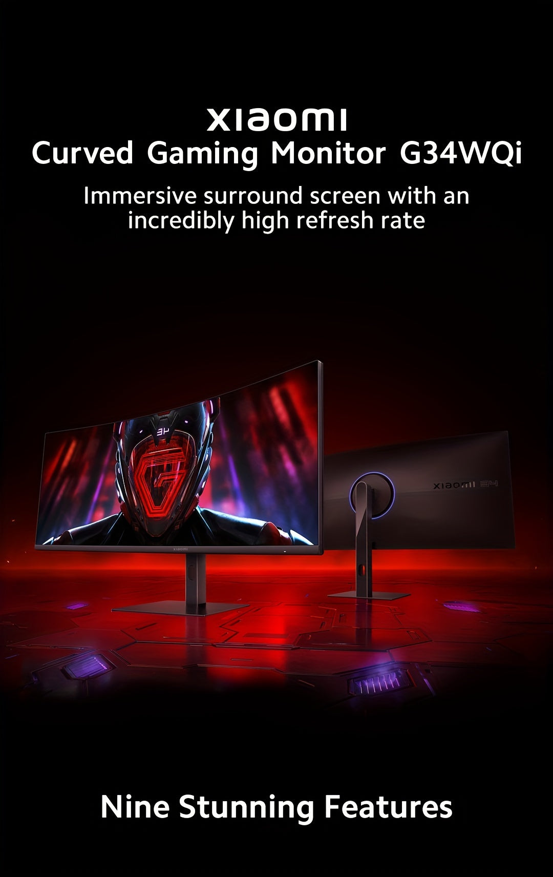 Xiaomi 34-inch Curved Gaming Monitor 180Hz High Reshed Rate 1ms Fast FreeSync Premium E<2* Professional Calibration 95%DCI-P3 100% SRGB* Low Blue Light Computer Screen Monitor Desktop Monitor - Veloxea