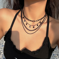 4pcs Gothic Black Star Element Pendant Tassel Hip Hop Retro Chain Necklace Set Party Jewelry For Women - Veloxea