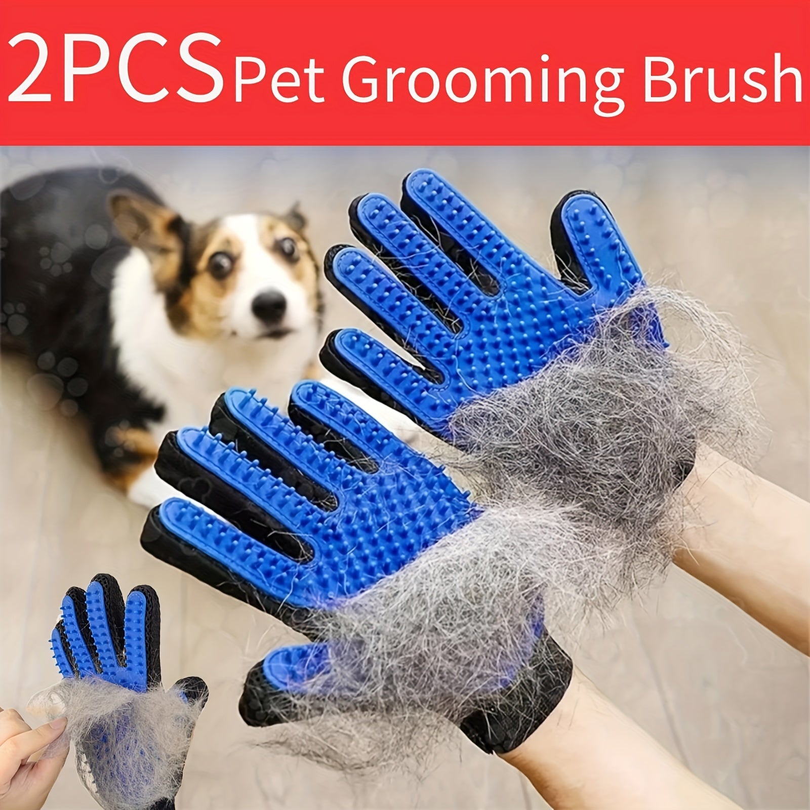 2pcs 2-in-1 Pet Grooming Glove Brush for Dogs and Cats - Fur and Hair Removal Mitt with Massage and Deshedding Benefits - Veloxea