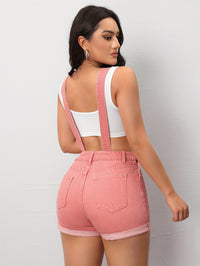 Women's Casual Pinkish Pastel Color Denim Overalls, Shortalls With Pocket Detail, Buttoned Straps, Summer Fashion, Adjustable Fit - Veloxea