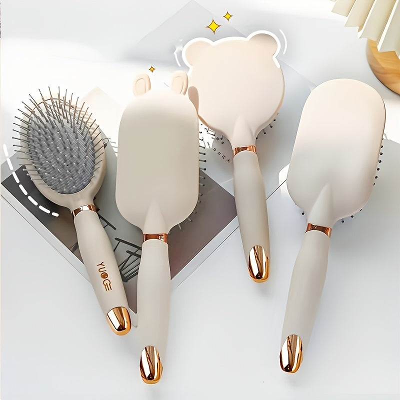 Cute Bear Detangling Hair Brushes, Air Cushion Massage Comb, Scalp Massager For Women Long Hair, Portable Styling Brush With Vent Hole For Curly Hair, High Aesthetic Appeal - Veloxea